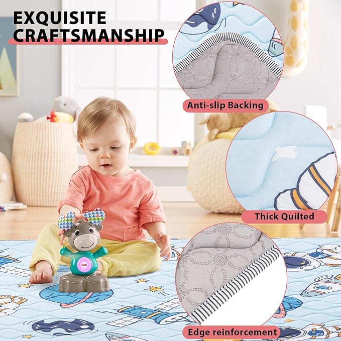 Baby Play Mat, 50’’ x 50’’ Soft Baby Floor Mat Thicker Foam Play Mat for Babies, Foldable Baby Playpen Mat Crawling Mat, Non-Slip & Machine Washable, Cushioned Play Mat for Babies (﻿Space Design)