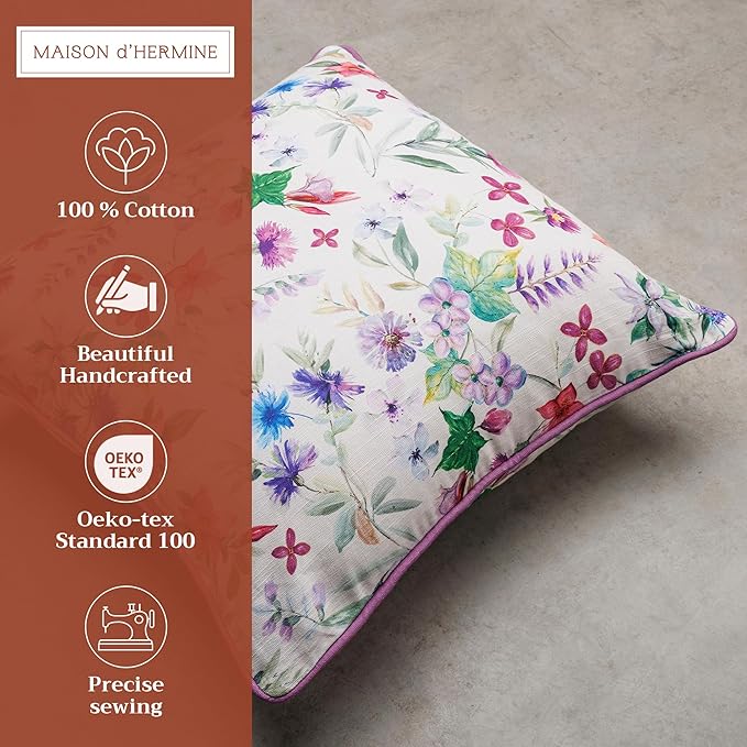 Maison d' Hermine Decorative Pillow Covers 20x20 Inch Square 100% Cotton Throw Pillow Covers with Zipper - Chair, Couches, Sofas, Bedroom, Home for Easter Decorations (Chardon)