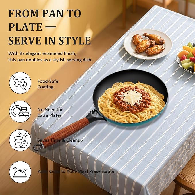 YUTANN Nonstick Frying Pan 10 inch, Ceramic Cast Iron Skillet, Lightweight Pre-seasoned Cast Iron Pan with Detachable Handle, Dishwasher & Oven Safe, Free of PFAS and PFOA