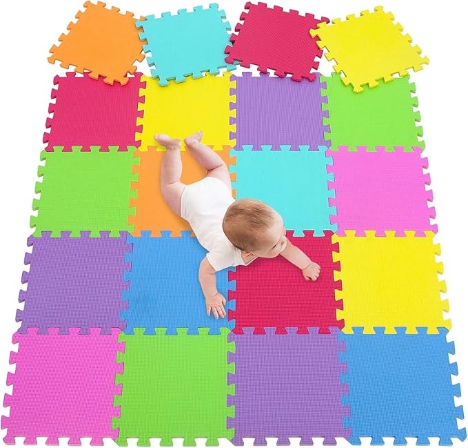 Meiqicool EVA Foam Puzzle Play Mat for Baby - Non Toxic Interlocking Soft Floor Tiles - Kids Toddler Infant Children Room and Yard Exercise Gym Decor - Multi Color，20pcs