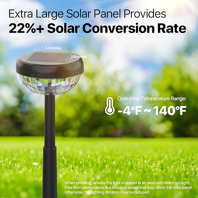 Ensenior 6-Pack Solar Lights Outdoor, Auto ON/Off 3000K LED Solar Garden Lights for Pathway, Yard, Patio, Walkway, Flower Bed, Waterproof, Energy-Efficient Landscape Lighting, Adjustable Height