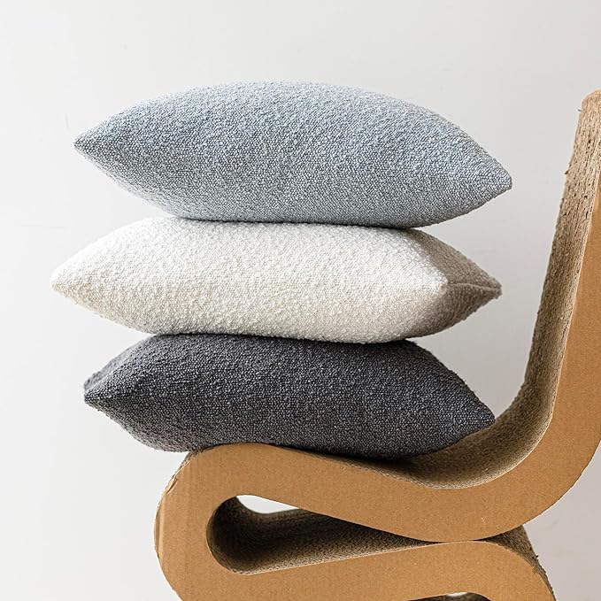 Foindtower Set of 2, Decorative Textured Boucle Throw Pillow Covers Accent Solid Pillow Cases Neutral Soft Cozy Couch Cushion Case for Chair Sofa Bedroom Living Room Home Decor 26 x 26 Inch Light Blue