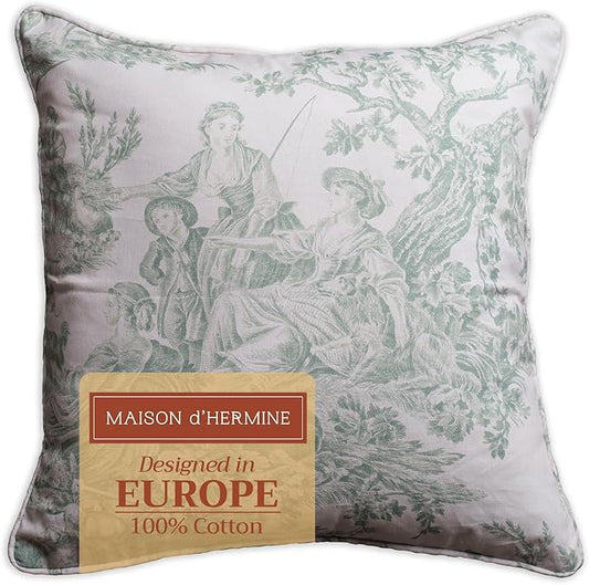 Maison d' Hermine Decorative Pillow Covers 20x20 Inch Square 100% Cotton Throw Pillow Covers with Invisible Zipper for Living Room Couch, Chair, Sofas, Bedroom, Home (The Miller - Antique Green)