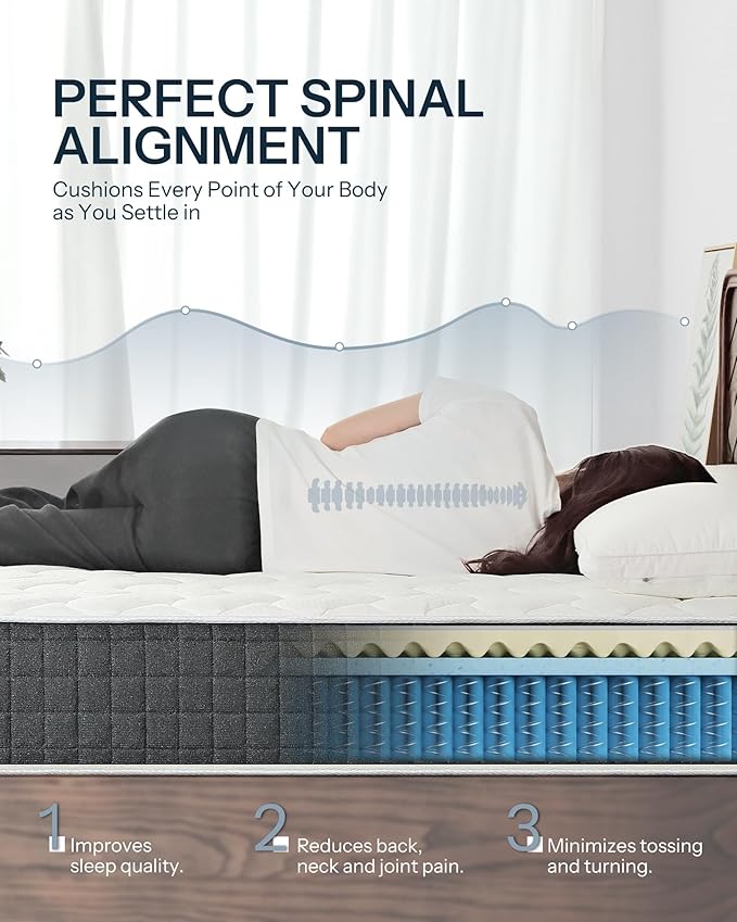 Life Balance Hybrid Queen Mattress 12 Inch, Made in USA, Medium Firm, Individual Pocket Coils & Supportive Foam， Motion Isolation & Pain Relief, Mattress in a Box, CertiPUR-US Certified, CE-12-Q