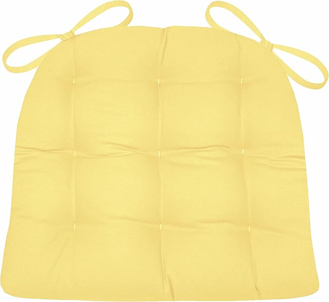 Barnett Home Decor Cotton Duck Yellow Dining Chair Pad with Ties - Medium Size 18 Chair Cushion - Latex Foam Fill - Machine Washable, Reversible, Solid Color, 100% Cotton, Made in USA