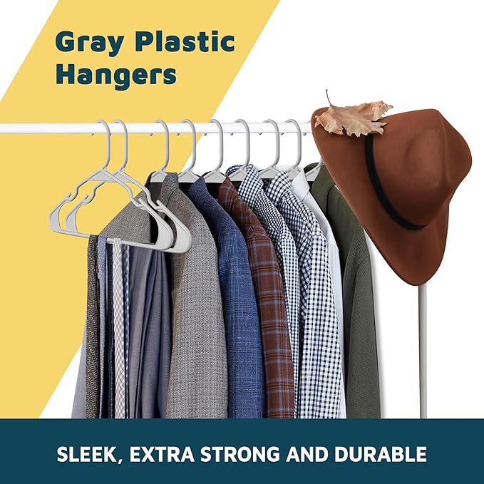 Plastic Clothes Hangers – Heavy Duty Hanger Set, for Organizing Clothes, Dresses, and Coat, Holds Up to 5 lbs, Space-Saving Hangers with Non-Slip Shoulder Grooves, Pack of 20, Gray