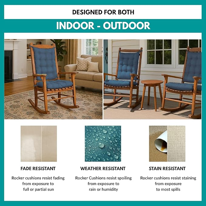 Rave Pacific Blue Porch Rocker Cushions - Extra-Large - Indoor-Outdoor, Fade Resistant, Weather Resistant - Latex Foam Fill Rocking Chair Seat Cushion & Backrest Pad Set - Solid Color