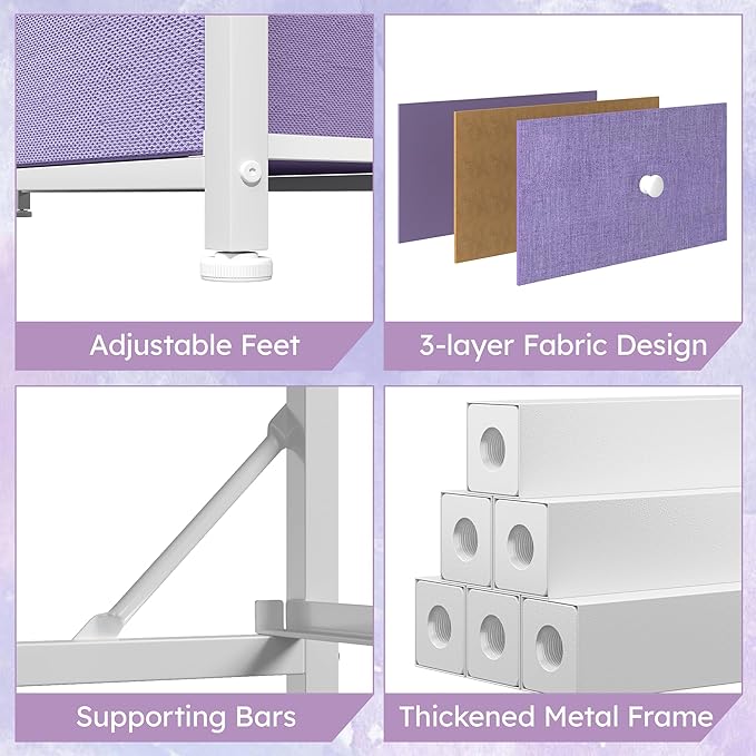 Dresser for Bedroom with 12 Drawers Tall Dressers for Bedroom Fabric Dressers & Chest of Drawers with Sturdy Metal Frame, Wood Top, for Woman, Closet, 40.6" W x 11.8" D x 44.5" H (Purple)