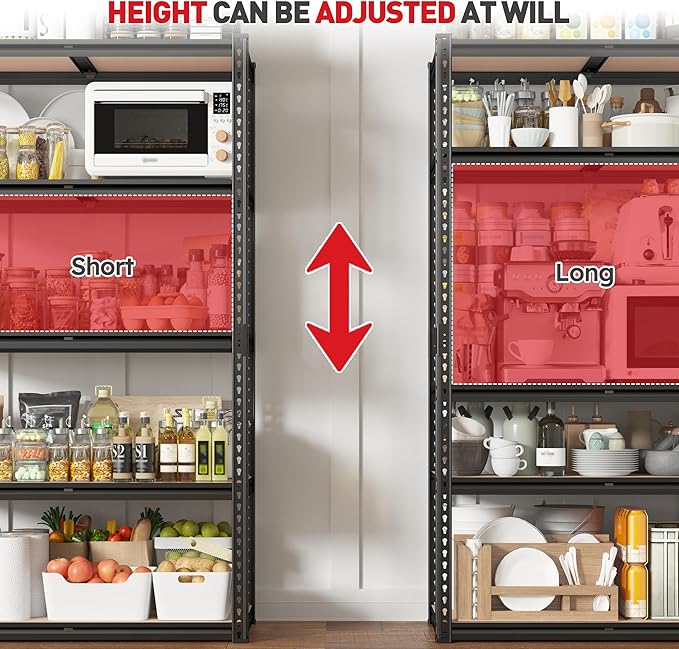REIBII 2020LBS Storage Shelves 5 Tier Garage Shelving Heavy Duty, Adjustable Metal Shelving Unit, Garage Shelves for Basement, Warehouse, Pantry, 72" H x 35.55" W x 16" D, Black, 3 Pack