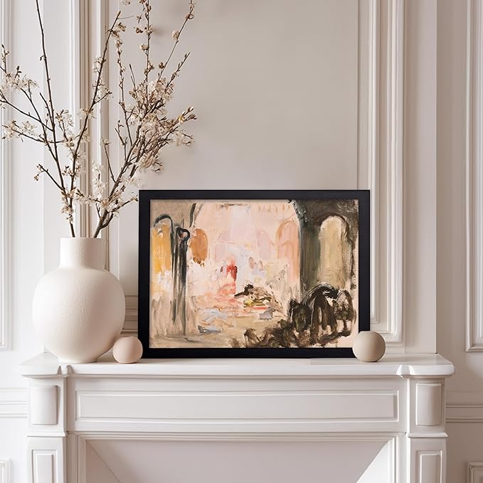 Poster Master Vintage Abstract Retro City Landscape Painting Print - Moody Modern Farmhouse Aesthetic Art - Great Living Room or Office Decor, 8x10 Black Framed