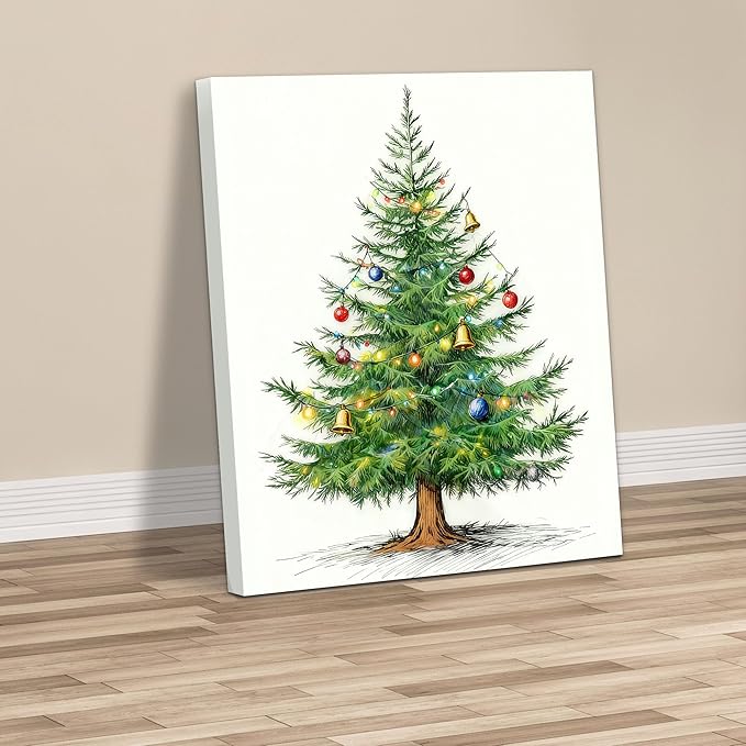 Framed Christmas Pictures Wall Decor,Vintage Pine Tree Prints,Winter Christmas Canvas Wall Art Decoration for Bedroom Bathroom Living Room Rustic Xmas Holiday Gifts (Christmas Tree 4, 20'' X 32'')