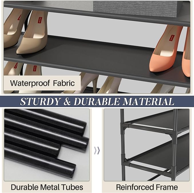 TY ARTS & CULTURE 2 Pack 9-Tiers Shoe Rack Organizer, Sturdy Metal Pipes & Durable Non-Woven Fabric, Space Saving Tall Shoe Shelf Hold 72-90 Pairs, Shoe Rack for Entryway (Black)