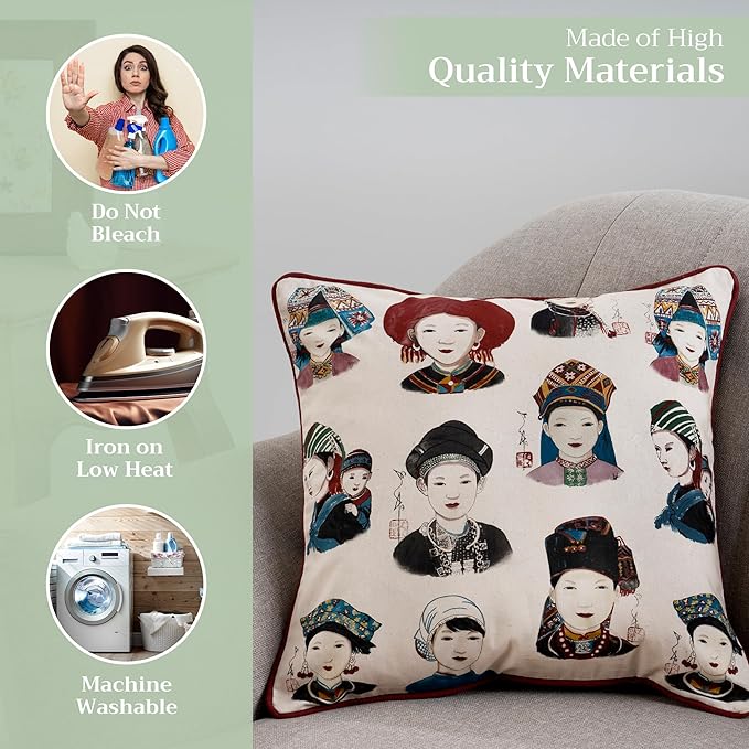 Maison d' Hermine Decorative Pillow Covers 18 x 18 Inch Square 100% Cotton Throw Pillow Covers with Invisible Zipper Cushion Case for Living Room Couch, Chair, Sofas, Bedroom, Home (Pupeo People)