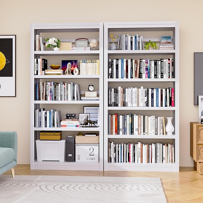 Bookshelf,6-Tier Adjustable Steel Book Shelf,61" H Heavy Duty Metal Bookcase for Home/Office/Garage,White Shelf (White, 61" Tall)