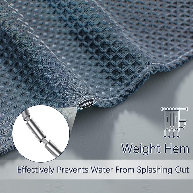 Shower Curtain Fabric Washable for Stall, Waffle Weave 36 Inches Heavy Duty Navy Shower Curtain, Half Size Waterproof 256GSM Spa Luxury Shower Curtains with 6 Metal Hooks,36Wx72H Navy Blue