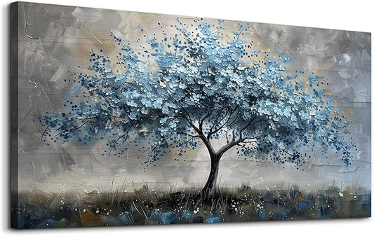 MHARTK66 Farmhouse Wall Art For Living Room Canvas Wall Decor For Bedroom Blue Tree Landscape Wall Pictures Artwork Large Stretched and Framed Canvas Paintings Ready to Hang for Office Home Decor