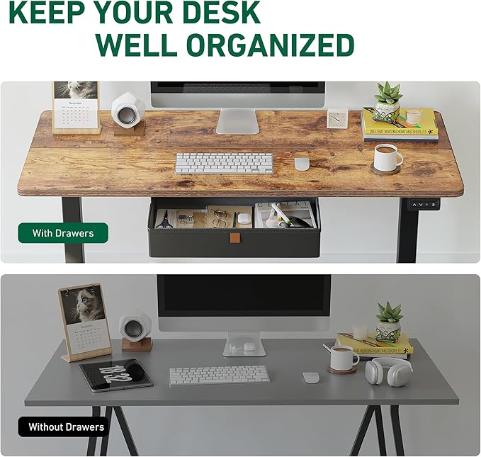 FEZIBO 63 x 24 Inches Standing Desk with Drawer, Adjustable Height Electric Stand up Desk with Storage, Sit Stand Home Office Desk, Ergonomic Computer Desk, Rustic Brown