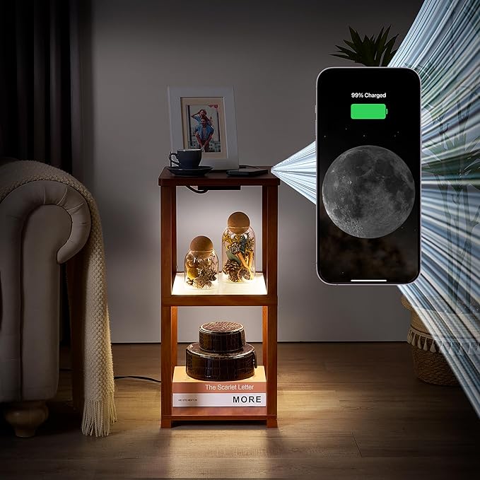 FENLO Nightstand with Charging Station, Small End Table with Charging, Side Table with Storage – Minimalist Nightstand for Bedroom, Living Room, or Small Spaces Flare