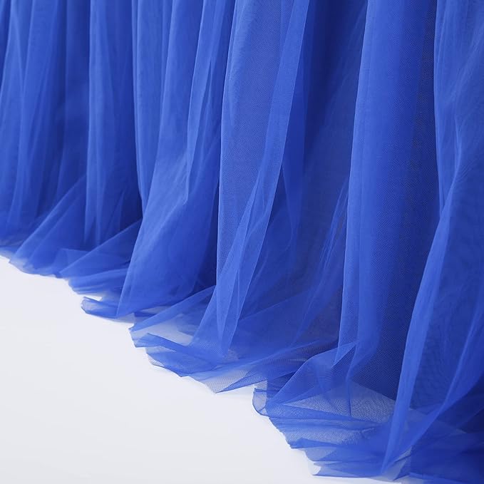 Royal Blue Tulle Table Skirt for Rectangle Tables or Round Tables 14ft Tutu Table Cloth Cover for Baby Shower, Wedding Reception, Bridal Shower, Birthday Party, Graduation, Banquet Decorations