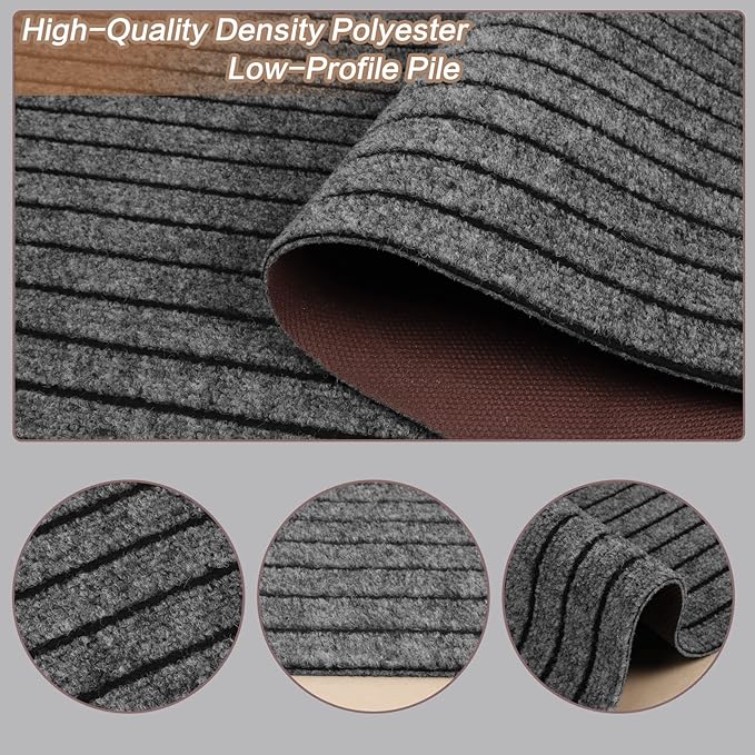4' x 22' Runner Rugs with Rubber Backing, Indoor Outdoor Utility Carpet Runner Rugs, Stripe Gray, Can Be Used as Aisle for The RV and Boat, Laundry Room and Balcony