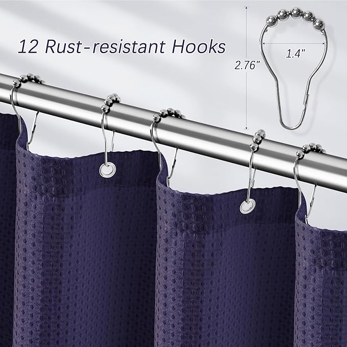 Purple Shower Curtain for Bathroom Waffle Textured Heavy Duty 78 Inch Shower Curtain Set for Bathroom, Water Repellent 256GSM Neutral Fabric Eggplant Shower Curtains with 12 Metal Hooks