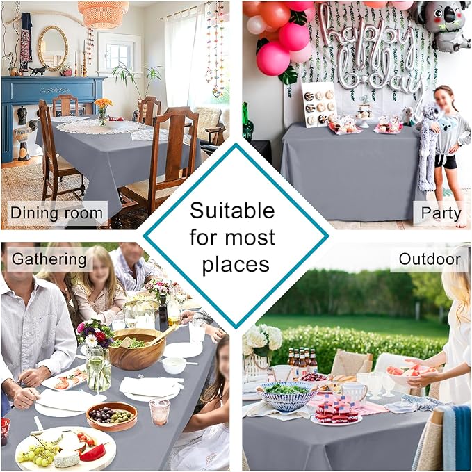 Hiasan Light Gray Rectangle Tablecloth - Waterproof Spillproof and Wrinkle Resistant Washable Polyester Table Cloth for Dining Party, 60 x 102 inch