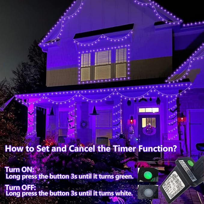 QITONG 165ft 500 LED Purple String Lights, Halloween Lights Outdoor Waterproof with 8 Modes, Green Wire Christmas Twinkle Lights Plug in Indoor