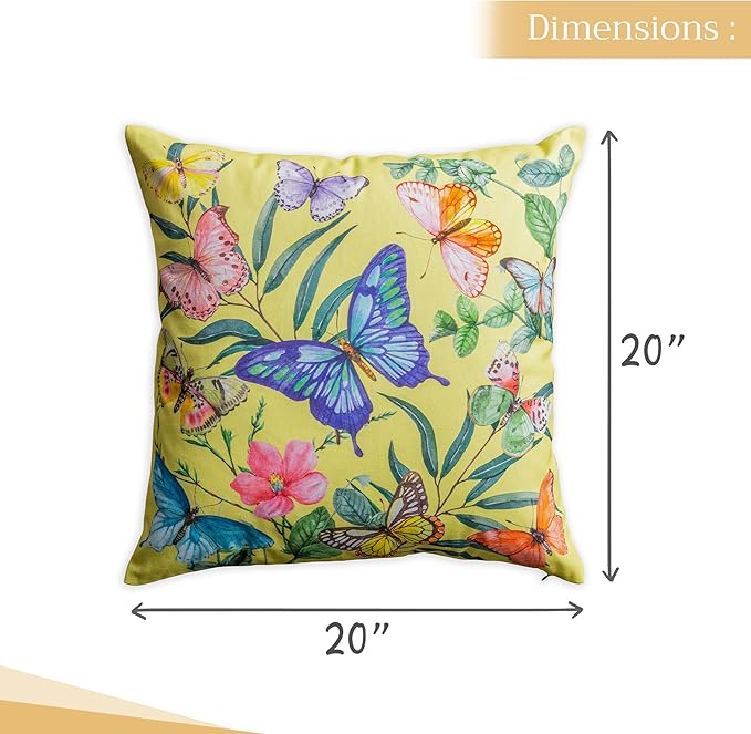 Maison d' Hermine Decorative Pillow Covers 20x20 Inch Square 100% Cotton Throw Pillow Covers with Invisible Zipper for Living Room Couch, Chair, Sofas, Bedroom, Home (Hesperides - Papillon)