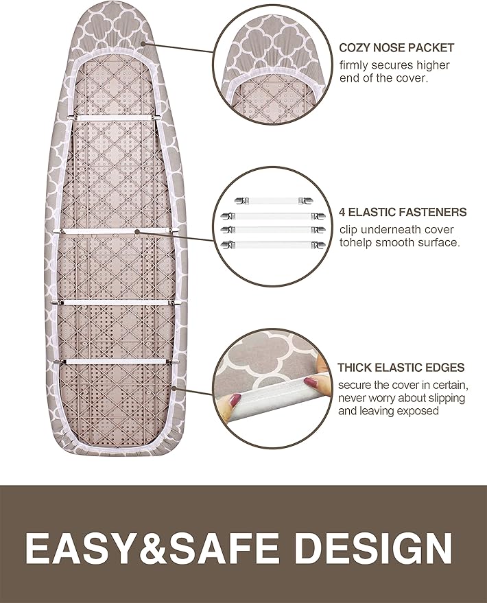Extra Wide Ironing Board Cover and Pad,18X49 Reflective Silicone Ironing Board Cover,Resist Scorching and Staining,4 Fasteners,Elastic Edges,Large Protective Scorch Mesh Cloth,18X49in