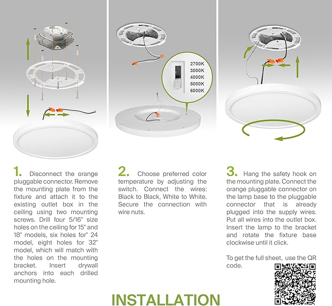 ASD LED 18" Round Flush Mount Ceiling Light Fixture, Low Profile Surface Lighting | 5CCT, Dimmable, Ultra-Thin, ETL Listed | 32W 2600LM 2700-6000K 100-277V | Kitchen, Hallway Lamp | White, 2 Pack