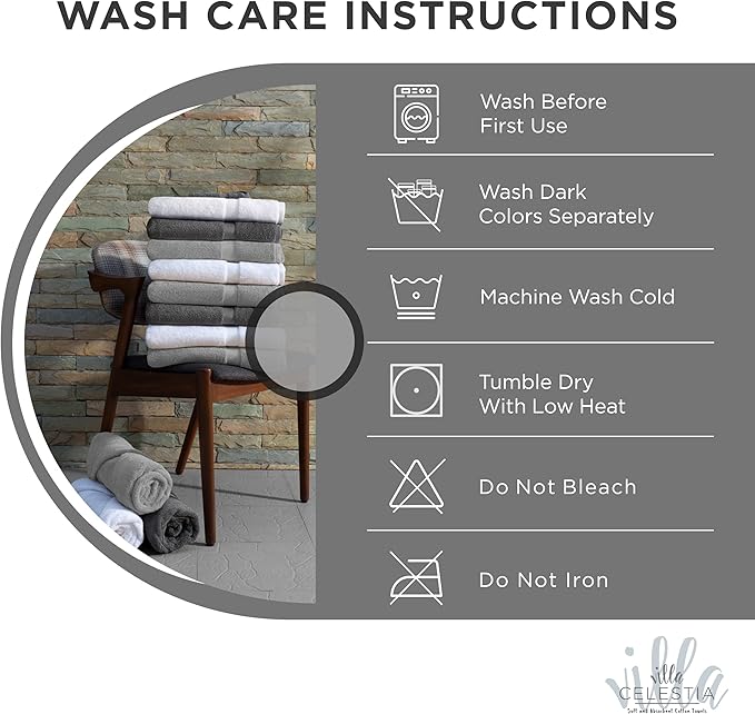 100% Combed Cotton Bathroom Towel Set of 8- 2 Bath Towels, 2 Hand Towels, 4 Wash Cloths, Sustainable, Soft, Highly Absorbent 8 Piece Cotton Bath Towel Set Ideal for Hotels, Spa, Bathroom, Dorm, Grey