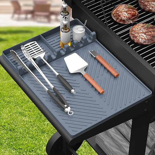 Silicone Griddle Tools Mat for Blackstone, Griddle Accessories Side Shelf Mat Grill Pad for Outdoor Grill Kitchen Counter Spatula Silicone Mat with Drip Pad (Grey)