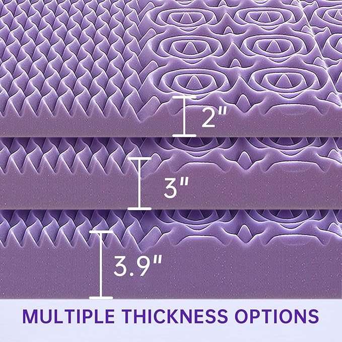 MUXHOMO 2 Inch 7-Zone Twin Mattress Topper, Egg Crate Foam Mattress Topper Twin Size for Back Pain, Lavender Cooling Gel Infused Bed Pad, CertiPUR-US and Oeko-TEX Certification (38"×75")