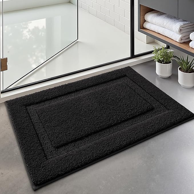 LUMI Ultra Soft Bathroom Rugs Non Slip with Rubber Backing, Absorbent Washable Bath Mat Quick Dry, Upgraded Premium Microfiber Plush Carpet for Bathtub and Shower Floor, Black, 24x36