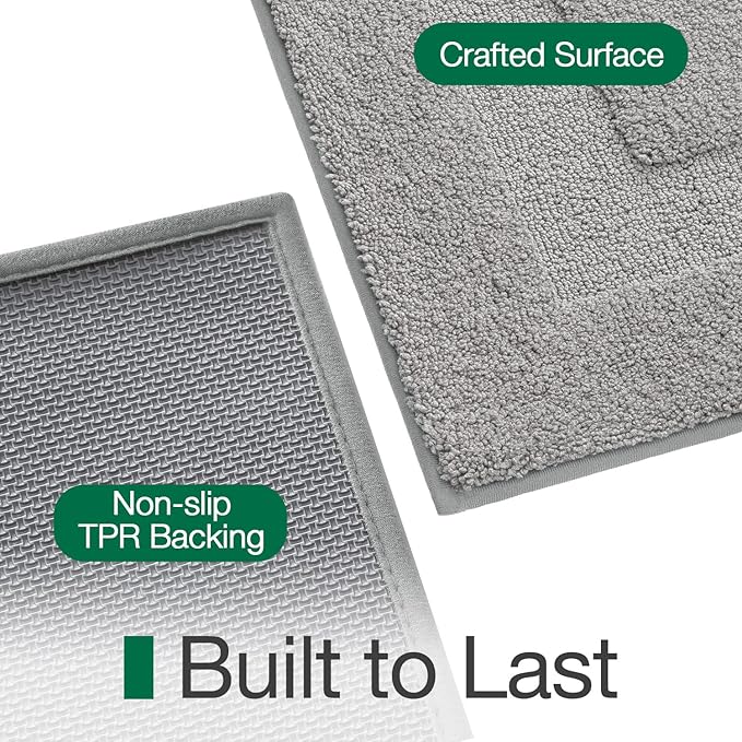 LUMI Ultra Soft Bathroom Rugs Non Slip with Rubber Backing, Absorbent Washable Bath Mat Quick Dry, Upgraded Premium Microfiber Plush Carpet for Bathtub and Shower Floor, Grey, 17x30