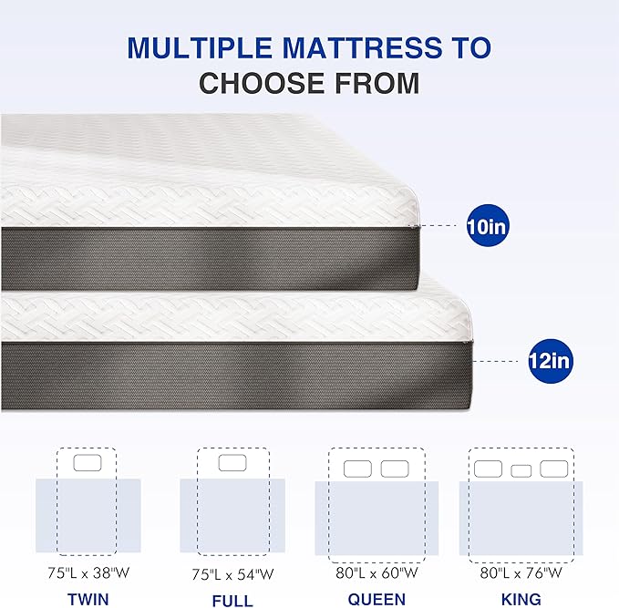 10 Inch King Green Tea Memory Foam Mattress for Cool Sleep & Pressure Relief, Bed in a Box, Removable Cover No Fiberglass, CertiPUR-US Certified