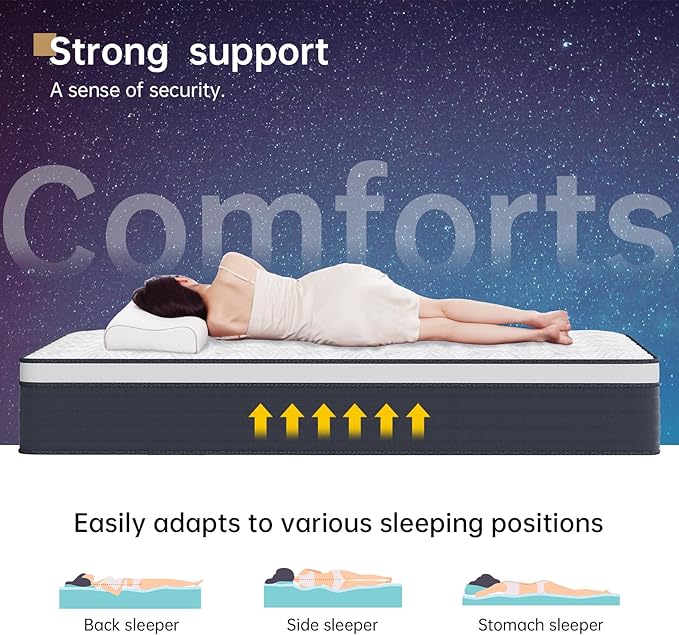 COOLMI 12 Inch Queen Hybrid Mattress, Memory Foam and Independent Spring, Soft and Comfortable Medium Firm Mattress, Pressure Relief, CertiPUR-US Certified