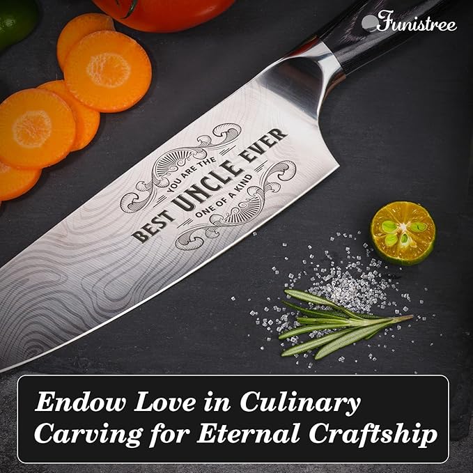Best Uncle Ever Gifts for Men Uncle, 8 inch Professional German High Carbon Stainless Steel Chef Knife, Kitchen Cooking Knife Gifts for Birthday, Uncle Christmas Xmas Gifts