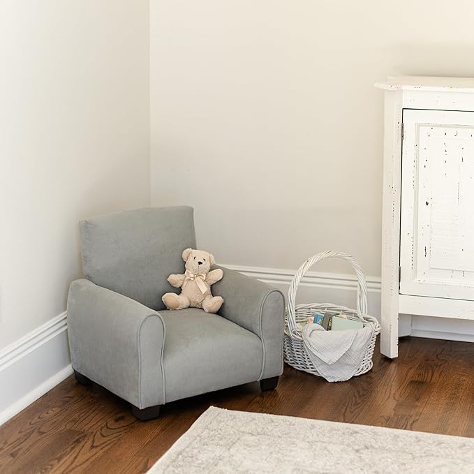 Kid Rocking Chair for Toddlers, Child Chair for Little Kids, Upholstered Toddler Armchair for Children, Comfy and Cute Little Kid Chairs (Legs, Grey)