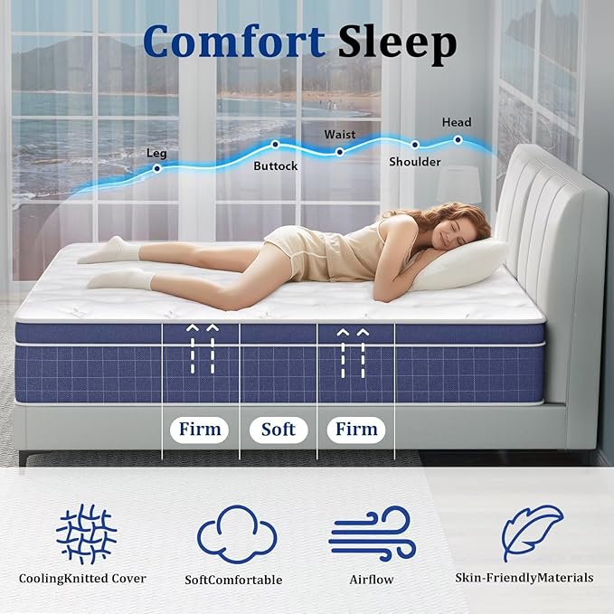 inight 12 Inch Queen Size Mattress, Hybrid Queen Mattress in a Box for Cool Night, Individual Pocket Springs Medium Firm Mattress with Gel Memory Foam for Pressure Relief Edge Support, 180 Night Trial