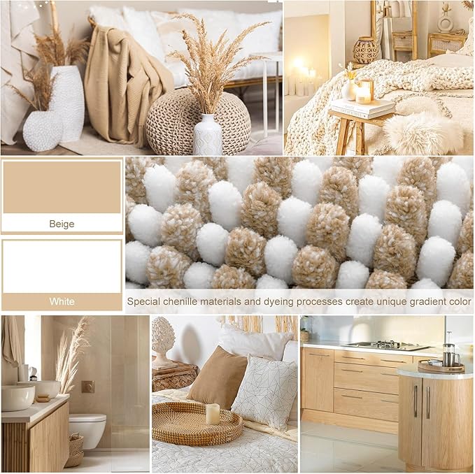 BSICPRO Bathroom Rugs and Mats Sets, 2 Piece Thick Absorbent Chenille Bath Mat Rug Set Non Slip, Soft Shaggy Bath Room Floor Mats for Bathroom, Machine Washable (Beige, 20" x 47" Plus 20" x 32")