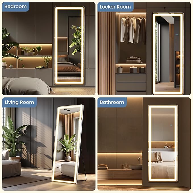 OLIXIS 21"×64" Full Length Mirror with Light, LED Floor Full Body Mirror with 3 Color Lighting