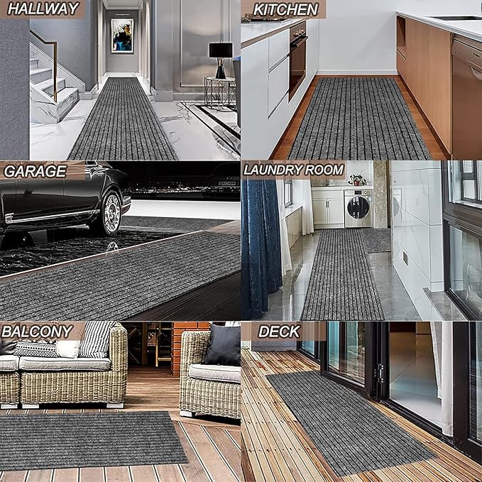 2' x 31' Runner Rugs with Rubber Backing, Indoor Outdoor Utility Carpet Runner Rugs, Stripe Gray, Can Be Used as Aisle for The RV and Boat, Laundry Room and Balcony