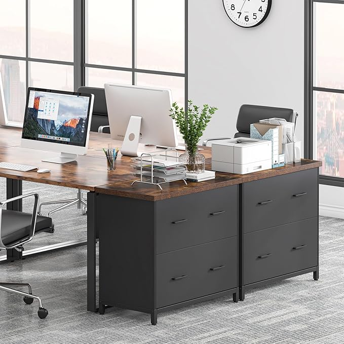 Tribesigns 2-Drawer File Cabinet, Wood Lateral Filing Cabinet for Home Office, A4, Letter Size, Brown and Black