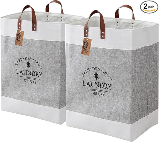COMFY HOMI 2Pack 76L Laundry Basket & Hamper, Large Collapsible Waterproof Clothes Baskets with Handles, Freestanding Laundry Hampers for Bedroom Bathroom Dorm - 15.8x11.8x21.7 Inch - light grey