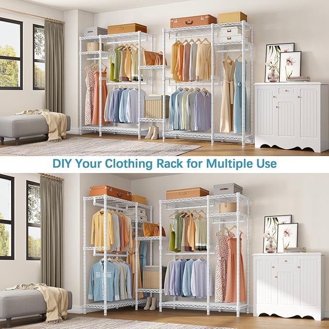 VIPEK V2i Garment Rack for Hanging Clothes, Portable Closet System with 4 Adjustable Shelves & 2 Hanging Rods, Heavy Duty Metal Clothes Rack, Freestanding Wardrobe Closet Rack, Max Load 700lbs