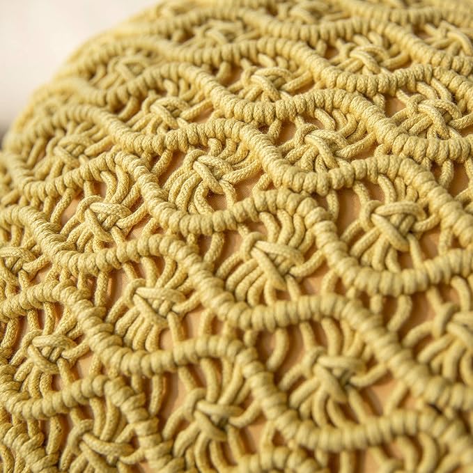 Phantoscope Macrame Cotton Handmade Crochet Woven Boho Throw Pillow with Tassel Cute Farmhouse Pillow Insert Included Lumbar Small Decorative Cushion for Couch Sofa, Ginger,16 inches Round