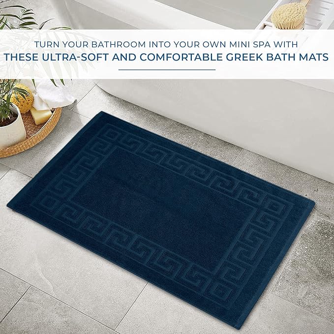 DAN RIVER Greek Bath Mat - Blue Opal, 100% Ring Spun Cotton, Pack of 2, 20x32 inches, 800 GSM, Non-Slip, Absorbent, Quick Drying, Machine Washable Bathroom Floor Mats for Shower, Kitchen & Bath