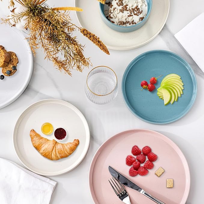 GBHOME Dinnerware Set for 4, 12 Piece Speckled Plates and Bowls Set with Glazed Bottom, Chip & Scratch Resistant Stoneware Plates Sets, Dishwasher & Microwave Safe Dishes (Mutil-Color, Service for 4)