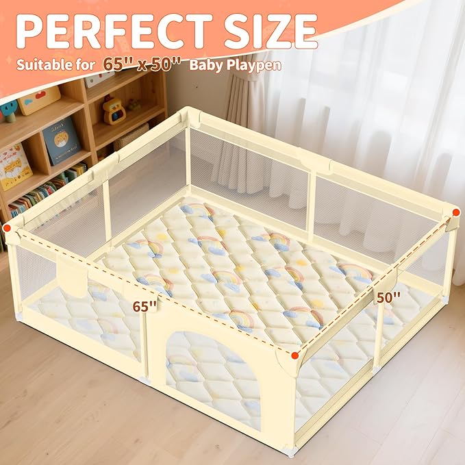 Baby Play Mats for Floor - 65x50 In Thicken Soft Padding Foam Playmats for Toddlers Playpen - Non-Slip Baby Activity Mat for Tummy Time & Crawling - Foldable Play Mat Machine Washable, Rainbow